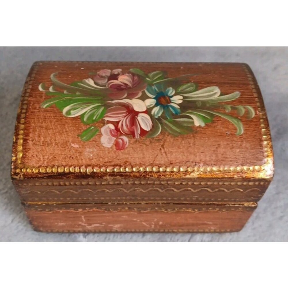 Vtg Coppini Ugo Wooden Trinket Box Jewelry Hand Painted Velvet Lined Flaws READ‎